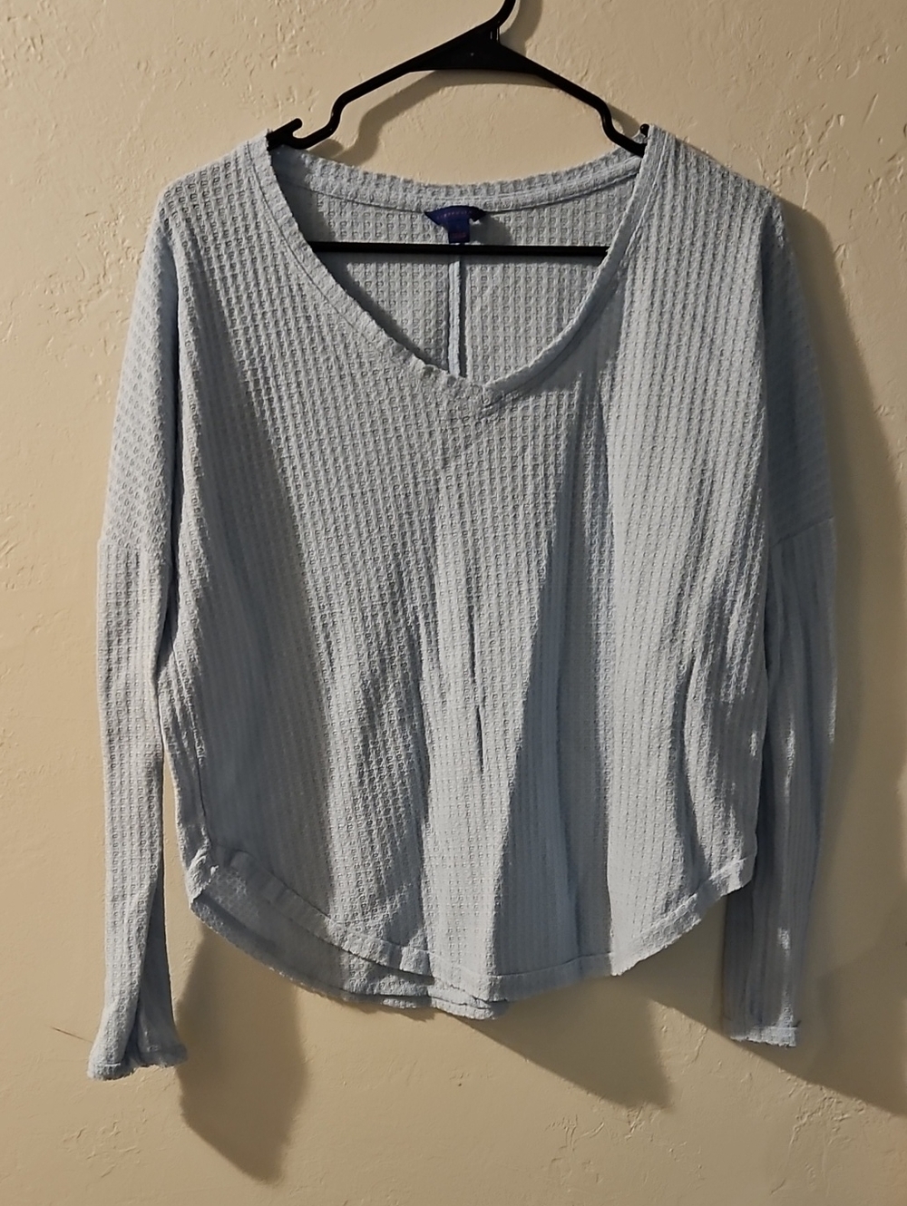 Aeropostale Light Blue Waffle V-Neck Long Sleeve Top
